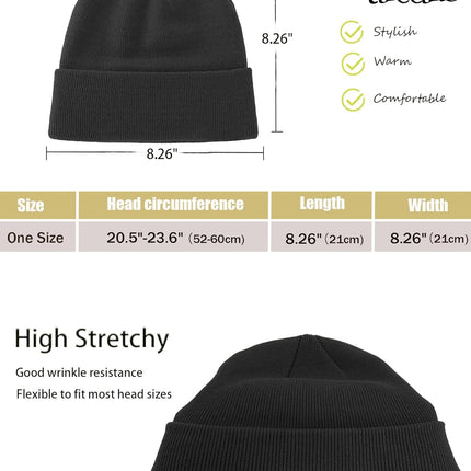 100% Cotton Beanie Hat- Unisex Ultra Soft Winter Warm Stretch Knit Cuffed Hats Fisherman Beanies Skull Cap