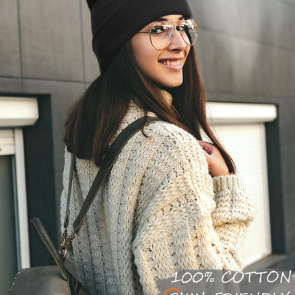 100% Cotton Beanie Hat- Unisex Ultra Soft Winter Warm Stretch Knit Cuffed Hats Fisherman Beanies Skull Cap