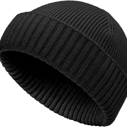 50% Wool Double Cuff Knit Beanie Hat for Men Women, Short Fisherman/Slouchy Warm Winter Skull Cap Trawler Watch Cap
