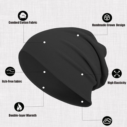 Slouchy Beanie Hats for Women & Men -Ultra-Soft Cotton Knit Cuffed Skull Cap Fashion Style Hipster Lightweight Daily Hat