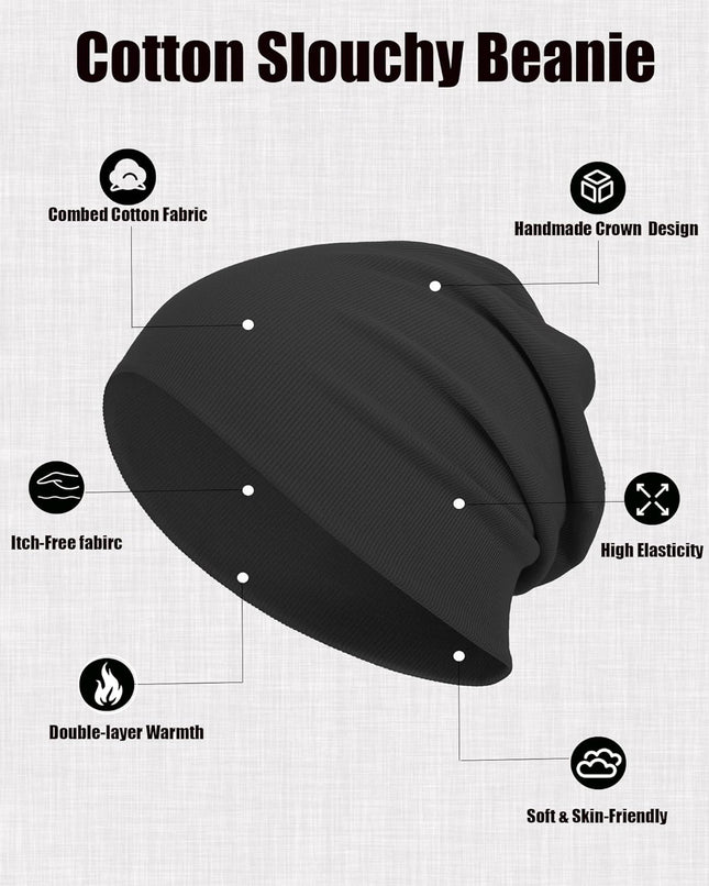 Slouchy Beanie Hats for Women & Men -Ultra-Soft Cotton Knit Cuffed Skull Cap Fashion Style Hipster Lightweight Daily Hat