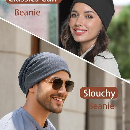 Slouchy Beanie Hats for Women & Men -Ultra-Soft Cotton Knit Cuffed Skull Cap Fashion Style Hipster Lightweight Daily Hat