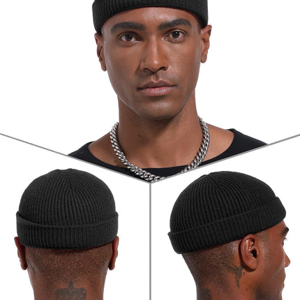 Thin Wool Fisherman Beanie Hat for Men Women Fall Winter,Short Knit Cuffed Fashion Trawler Skull Cap,Watch Cap