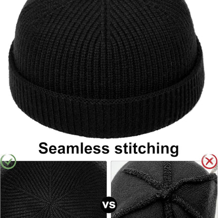 Thin Wool Fisherman Beanie Hat for Men Women Fall Winter,Short Knit Cuffed Fashion Trawler Skull Cap,Watch Cap