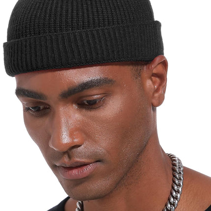 Thin Wool Fisherman Beanie Hat for Men Women Fall Winter,Short Knit Cuffed Fashion Trawler Skull Cap,Watch Cap