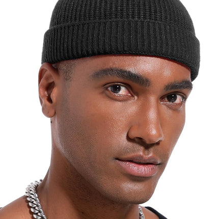 Thin Wool Fisherman Beanie Hat for Men Women Fall Winter,Short Knit Cuffed Fashion Trawler Skull Cap,Watch Cap