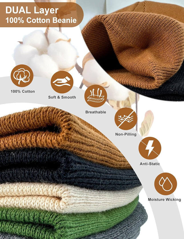 100% Cotton Beanie Hat for Men Women - Soft Unisex Winter Knit Skull Cap, Stretch Fashion Fisherman Beanie, Dark Gray