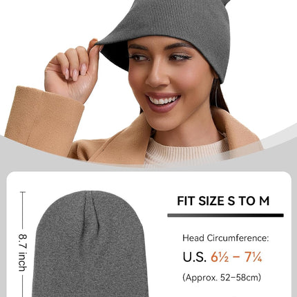 100% Cotton Beanie Hat for Men Women - Soft Unisex Winter Knit Skull Cap, Stretch Fashion Fisherman Beanie, Dark Gray