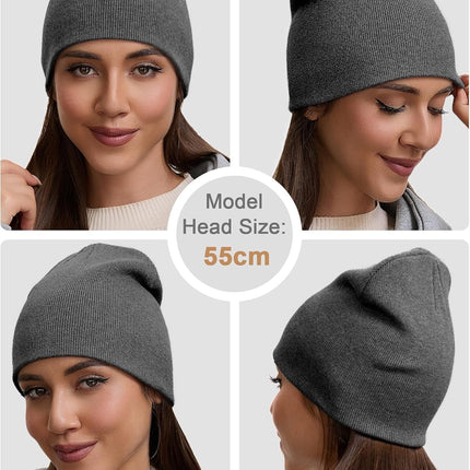 100% Cotton Beanie Hat for Men Women - Soft Unisex Winter Knit Skull Cap, Stretch Fashion Fisherman Beanie, Dark Gray