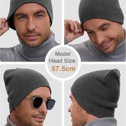 100% Cotton Beanie Hat for Men Women - Soft Unisex Winter Knit Skull Cap, Stretch Fashion Fisherman Beanie, Dark Gray