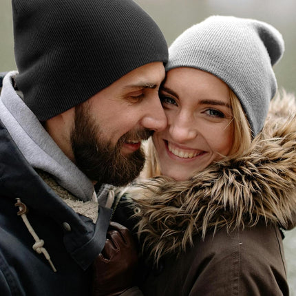 100% Cotton Beanie Hat for Men Women - Soft Unisex Winter Knit Skull Cap, Stretch Fashion Fisherman Beanie, Dark Gray