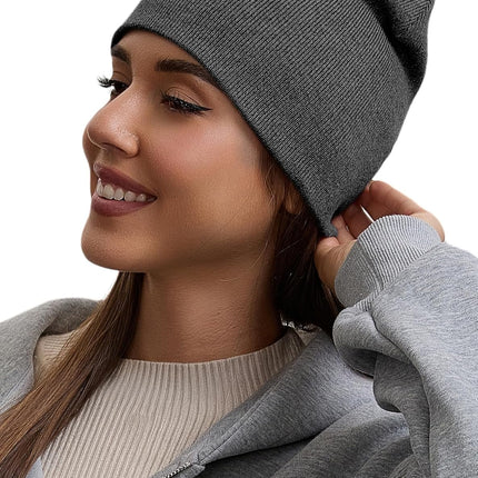 100% Cotton Beanie Hat for Men Women - Soft Unisex Winter Knit Skull Cap, Stretch Fashion Fisherman Beanie, Dark Gray