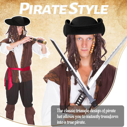 Pirate Hat for Men Women,Pirate Costume Accessories Hat,Colonial Triangle Hat for Halloween,Dress Up Party