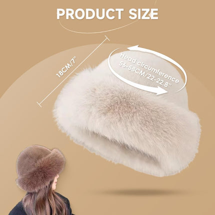 Womens Winter Faux Fur Bucket Hat, Thick Fluffy Fisherman, Winter Warmer Cap for Women