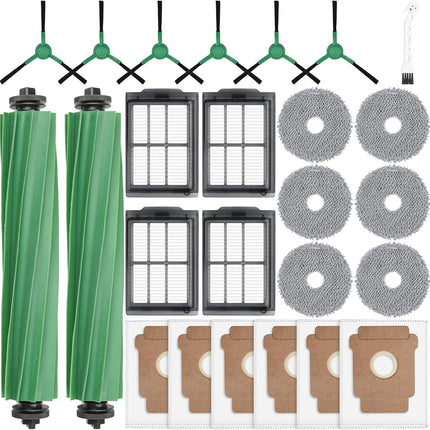 25 Pcs Replacement Parts for iRobot Roomba Plus 405 Combo/505 Combo /507 Combo Robot Vacuum Cleaner, Include 2 Main Brushes, 6 Dust Bags, 6 Mop Pads, 4 Filters, 6 Side Brushes and 1 Cleaning Tool