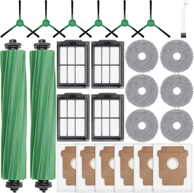 25 Pcs Replacement Parts for iRobot Roomba Plus 405 Combo/505 Combo /507 Combo Robot Vacuum Cleaner, Include 2 Main Brushes, 6 Dust Bags, 6 Mop Pads, 4 Filters, 6 Side Brushes and 1 Cleaning Tool