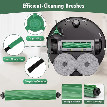 25 Pcs Replacement Parts for iRobot Roomba Plus 405 Combo/505 Combo /507 Combo Robot Vacuum Cleaner, Include 2 Main Brushes, 6 Dust Bags, 6 Mop Pads, 4 Filters, 6 Side Brushes and 1 Cleaning Tool