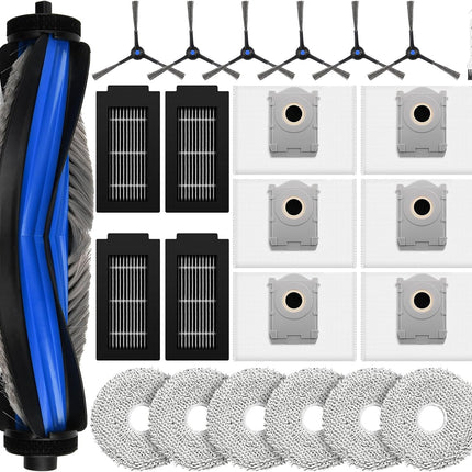 24 Pcs Replacement Parts for Ecovacs Deebot T50 Pro Omni / T50 Pro Omni Gen2 / T50 Omni Robot Vacuum, Include 1 Main Brush, 6 Dust Bags, 4 Filters, 6 Side Brushes, 6 Mop Pads and 1 Cleaning Tool