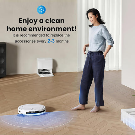 24 Pcs Replacement Parts for Ecovacs Deebot T50 Pro Omni / T50 Pro Omni Gen2 / T50 Omni Robot Vacuum, Include 1 Main Brush, 6 Dust Bags, 4 Filters, 6 Side Brushes, 6 Mop Pads and 1 Cleaning Tool