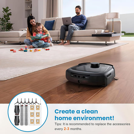 Accessories Kit Compatible with eufy E28 Omni / E25 Omni Robot Vacuum, Replacement Parts Include 1 Set (2) Main Brushes, 6 Dust Bags, 2 Roller Mops, 6 Side Brushes, 1 Cleaning Tool