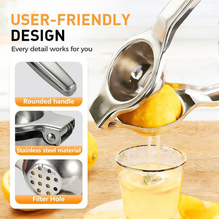 Lemon Squeezer, Stainless Steel Lemon Squeezer with Zester, Heavy Duty Squeezer Juicer for Lemon, Press Citr Juicer, Large Bowl Lime Squeezer for Home & Bar (2PCS)