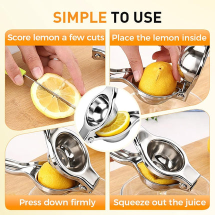 Lemon Squeezer, Stainless Steel Lemon Squeezer with Zester, Heavy Duty Squeezer Juicer for Lemon, Press Citr Juicer, Large Bowl Lime Squeezer for Home & Bar (2PCS)