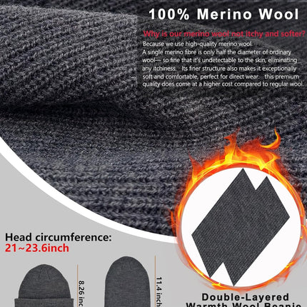 100% Merino Wool Beanie Hat for Women Men, Cuffed Knit Warm Winter Hats,Slouchy Beanies Fisherman Skull Cap Watch Caps