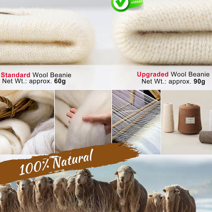 100% Merino Wool Beanie Hat for Women Men, Cuffed Knit Warm Winter Hats,Slouchy Beanies Fisherman Skull Cap Watch Caps