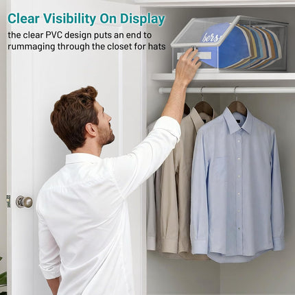 2PCS Stackable Hat Storage for Baseball Caps, Clear Hat Organizer for Closet Holds up to 24 Caps, Men‘s Hat Box Display with Cardboard (Grey)
