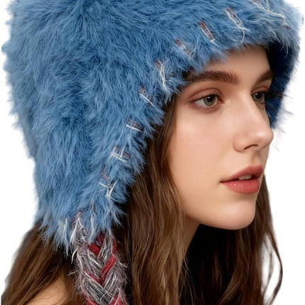 Women's Warm Plush Thick Knit Beanie Hat with Braids for Winter, Cute Ear Warmer Cap for Cold Fashion