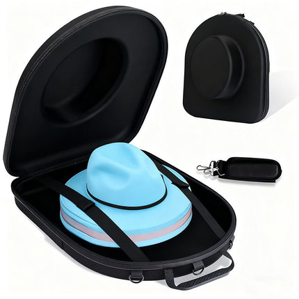 Hard Shell Cowboy Hat Case for Travel, Universal Fedora Hat Box Storage Organizer with Elastic Luggage Strap, Crush-Proof Protective Hat Carrier Bag for Large Brim Hats Men Women