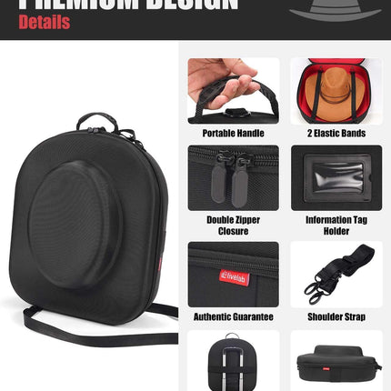 Hard Shell Cowboy Hat Case for Travel, Universal Fedora Hat Box Storage Organizer with Elastic Luggage Strap, Crush-Proof Protective Hat Carrier Bag for Large Brim Hats Men Women