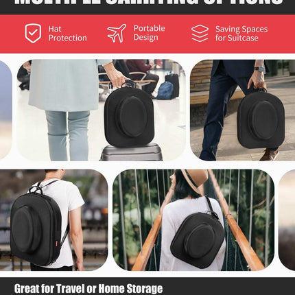 Hard Shell Cowboy Hat Case for Travel, Universal Fedora Hat Box Storage Organizer with Elastic Luggage Strap, Crush-Proof Protective Hat Carrier Bag for Large Brim Hats Men Women