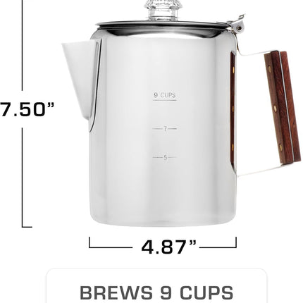Bozeman Percolator Coffee Pot — NO Aluminum or Plastic [9 cup]