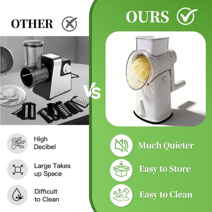 Rotary Cheese Grater Hand Crank - Cheese Shredder with 5 Blades & Storage Room, Easy to Clean, Stable Suction, Labor-Saving Handle, Rotary Grater Slicer for Fruit, Vegetables, Nuts, Chocolate