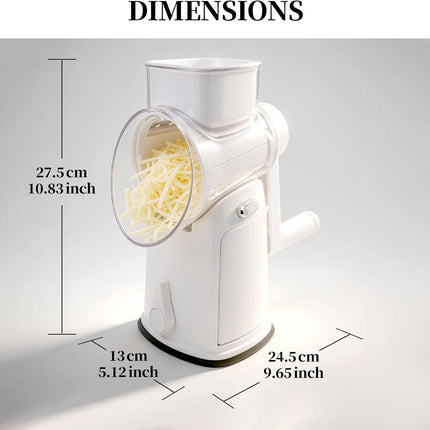 Rotary Cheese Grater Hand Crank - Cheese Shredder with 5 Blades & Storage Room, Easy to Clean, Stable Suction, Labor-Saving Handle, Rotary Grater Slicer for Fruit, Vegetables, Nuts, Chocolate