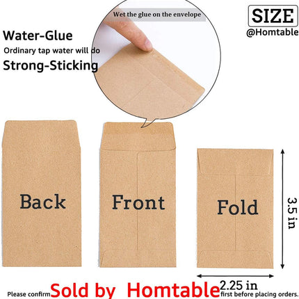 100 Pack Small Coin Envelopes Self-Adhesive Kraft Paper Seed Envelopes Mini Parts Small Items Stamps Storage Packets Envelopes for Garden, Office or Wedding Gift(2.25"×3.5") (100)