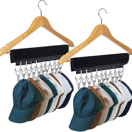 Hat Rack for Baseball Caps Hat Organizer Holder for Hanger & Room Closet Display, 2Pack 10 Hat Storage Clips for Hang Ball Caps Beanie, for Men Gift, Not Including Hangers & Hats (2PC Black)