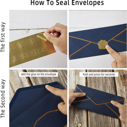 100 Pack #10 Business Envelopes with Gold Border, Self Seal Standard Envelopes with Gold Stickers for Office, Checks, Letter Mailing, Invoices, 4 1/8 x 9 1/2 Inches (Navy Blue)