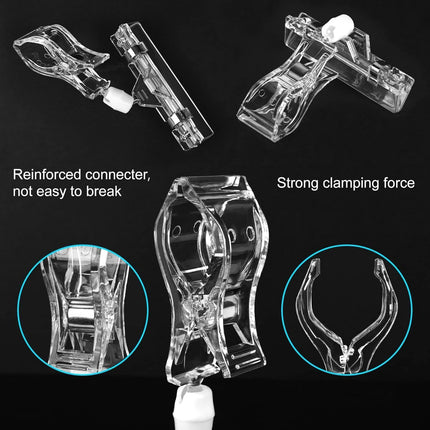 Clear Sign Clips Merchandise Display 12 Pack Plastic Label Pop Clips on Sign Holder Shelf Double Sided Swivel Price Tag Holders on Clothing Rack Rotatable Menu Clamps for Sale Retail Display