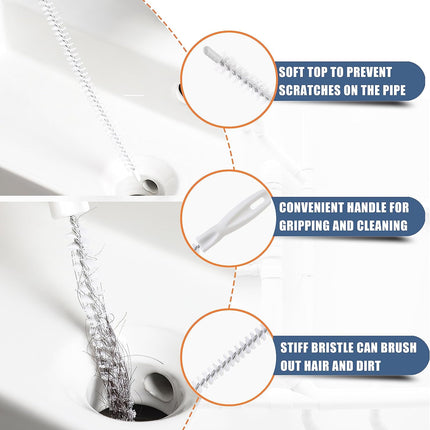 35.5inch Drain Clog Remover(1pcs), 25inch Drain Snake Hair Remover(6pcs) ＆ Cleaning Brush(2pcs), Hair Catcher Drain Auger Cleaner Tool Set For Toilet, Kitchen Sink, Bathroom Tub, Sewer, 9 Pack