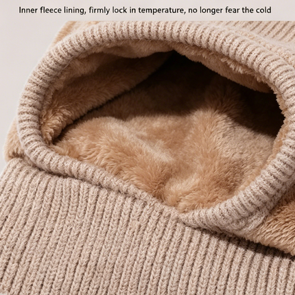 Winter Corn Velvet Hooded Scarf Mask Set - Thick Fleece Lined Knit Cap for Women - Warm Balaclava Neck Warmer for Extreme Cold - Off White