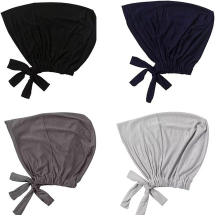 4 Pcs Women Hijab Undercap Muslim Inner Beanies Cap with Tie Back Closure Adjustable Underscarf Hat Chemo Turban Cap