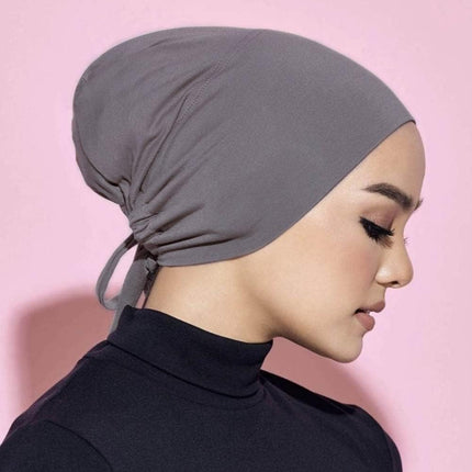 4 Pcs Women Hijab Undercap Muslim Inner Beanies Cap with Tie Back Closure Adjustable Underscarf Hat Chemo Turban Cap