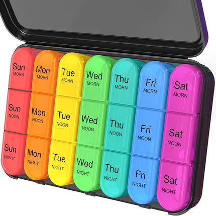 Pill Organizer 3 Times a Day, Weekly Pill Case, Travel Pill Box 7 Day, Daily Medicine Organizer with Large BPA Free Container to Hold Vitamins, Supplements and Medication