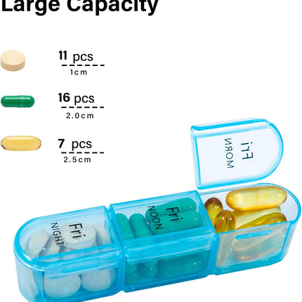 Pill Organizer 3 Times a Day, Weekly Pill Case, Travel Pill Box 7 Day, Daily Medicine Organizer with Large BPA Free Container to Hold Vitamins, Supplements and Medication