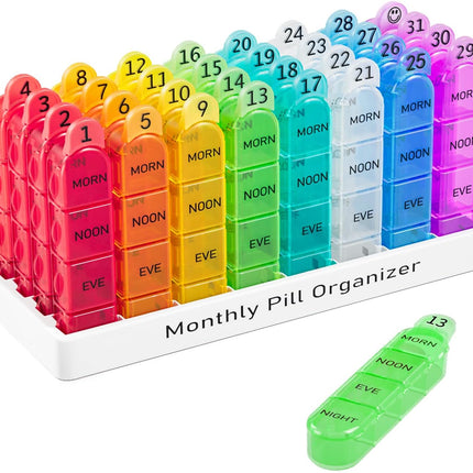 Monthly Pill Organizer 4 Times a Day, 30 Day Pill Organizer with Daily Pill Box Organizer, One Month Medicine Pill Case, 31 Day Pill Container Pill Holder to Hold Supplement and Medication