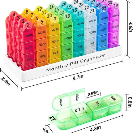 Monthly Pill Organizer 4 Times a Day, 30 Day Pill Organizer with Daily Pill Box Organizer, One Month Medicine Pill Case, 31 Day Pill Container Pill Holder to Hold Supplement and Medication