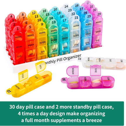 Monthly Pill Organizer 4 Times a Day, 30 Day Pill Organizer with Daily Pill Box Organizer, One Month Medicine Pill Case, 31 Day Pill Container Pill Holder to Hold Supplement and Medication