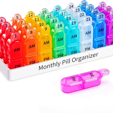 Monthly Pill Organizer 2 Times a Day - 30 Day Pill Box AM PM, BPA Free One Month Medicine Organizer Twice Daily, 31-Day Case to Hold Vitamins, Supplements & Medication
